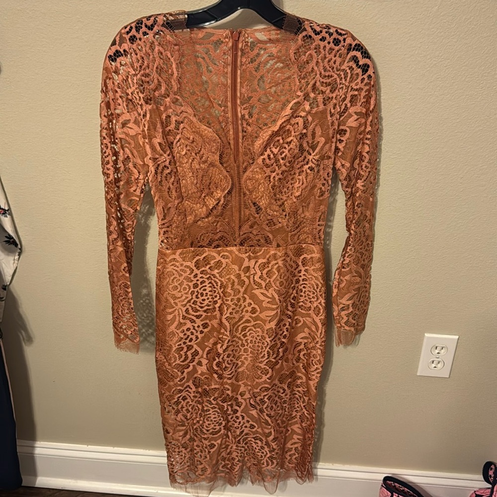 Michelle Mason Long Sleeve Lace Dress (Terracotta)